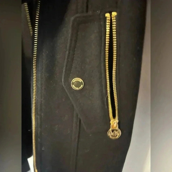 Michael Kors | Black Wool Blend Peacoat Winter Jacket with Gold Zipper | Size S - Picture 4 of 11